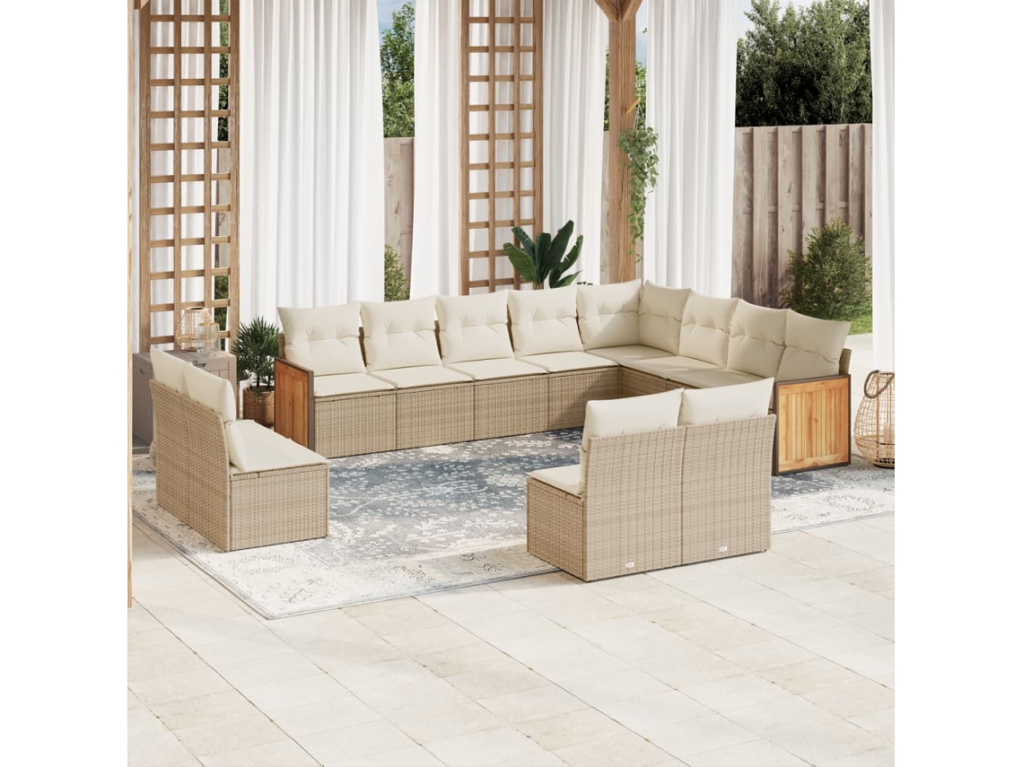 Vidaxl 12 Pcs Conjunto De Sofás P/ Jardim Com Almofadões Vime Pe Bege