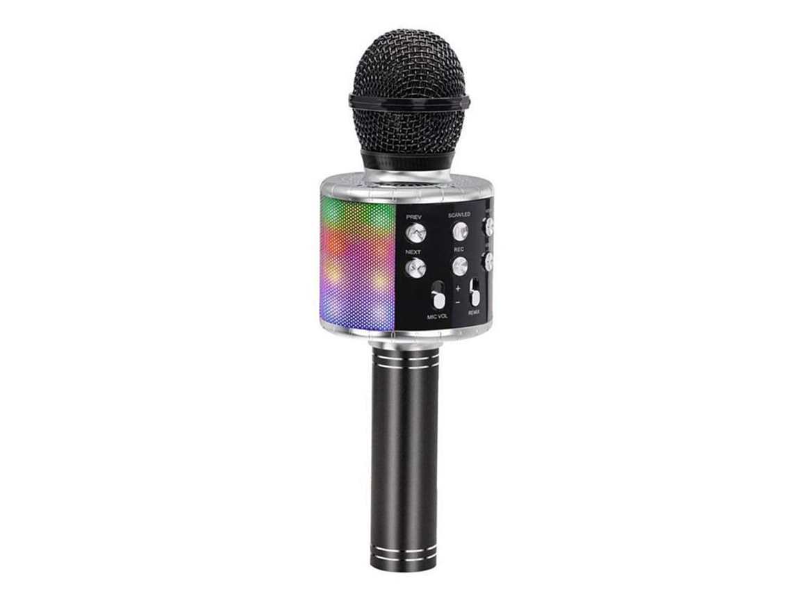 Microfone De Karaokê Sem Fio Led Preto