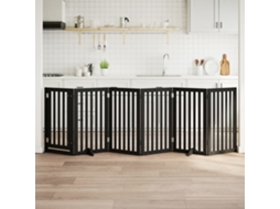 Vidaxl Portão P/ Cães Com Porta Dobrável 6 Painéis 300 Cm Álamo Preto