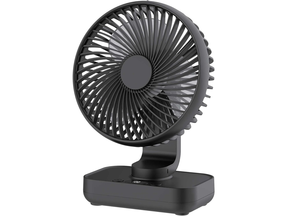 Ventilador de mesa oscilante recarregável, 4000mAh, mini, 4 velocidades, 30dB, preto – Ideal para casa, escritório e camping.