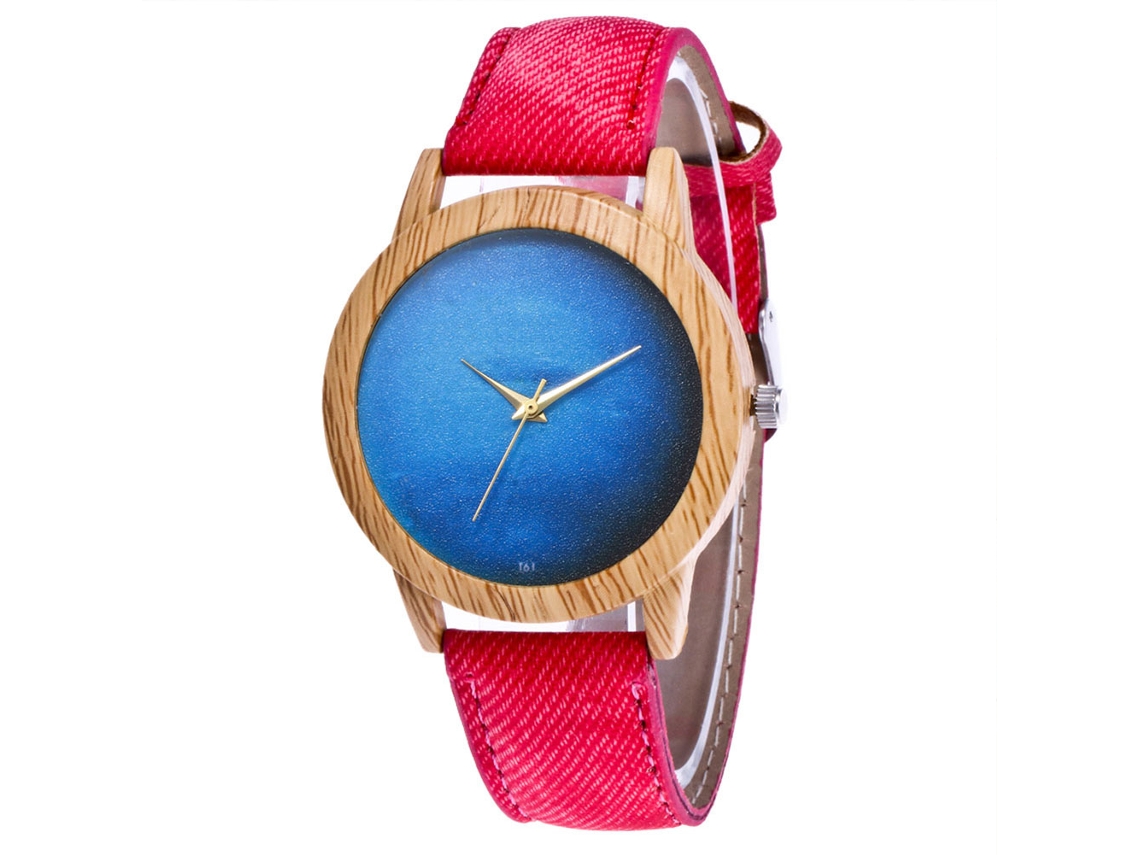 Relógio de Pulso Unissex com Pulseira de Jeans Movimento de Quartzo Presente Vermelho