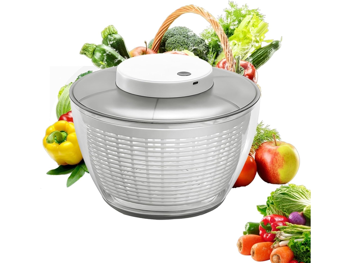 Secador de salada elétrico de 4500ml, carregamento USB, automático para frutas e vegetais, para uso doméstico e na cozinha.