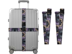 Conjunto De 2 Cintas Bagagem Personalizáveis Em Mármore Roxo E Preto Para Malas Com Fivelas Fechamento