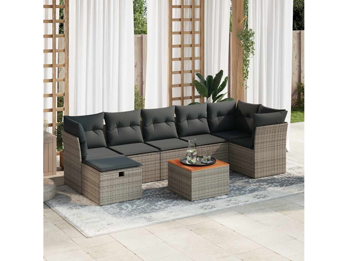 Vidaxl 8 Pcs Conjunto Sofás De Jardim C/ Almofadões Vime Pe Cinzento