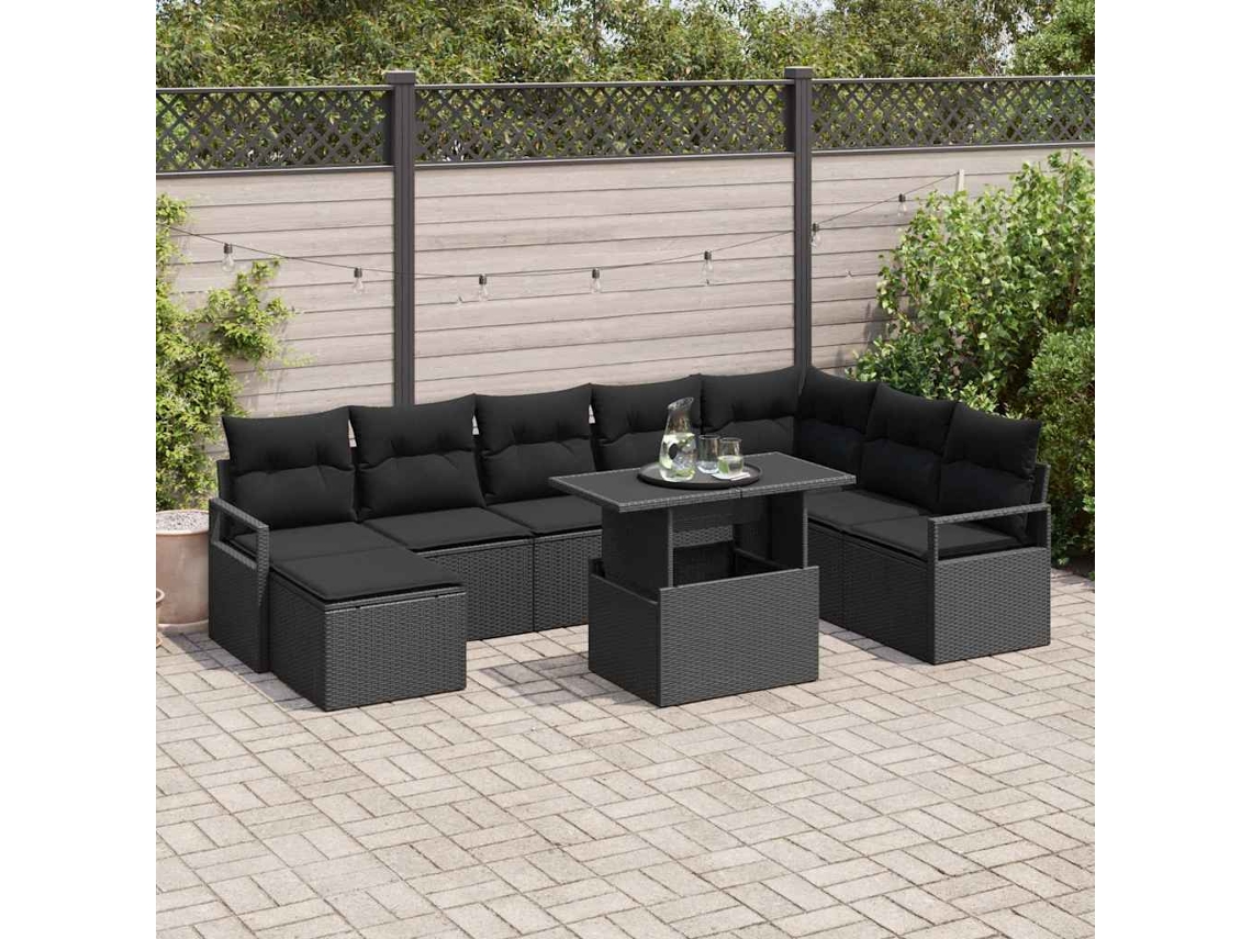 Vidaxl Conjunto De Sofá De Jardim 9 Unid. Preto Vime Pe