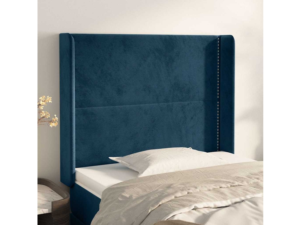 Vidaxl Cabeceira Cama C/ Abas Veludo 83x16x118/128 Cm Azul-escuro