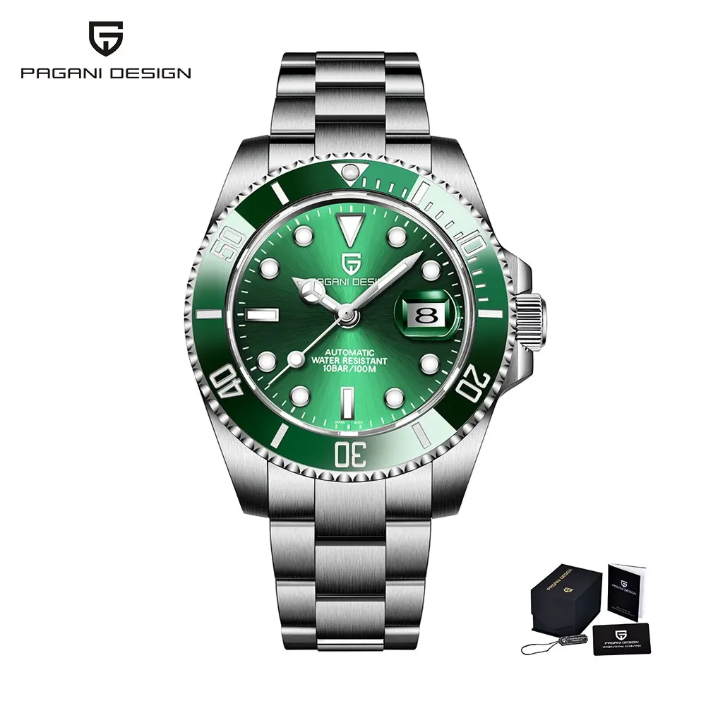 Relógio Mecânico Masculino (verde), Vidro Cristal, Caixa Em Aço Inoxidável, Resistente À Água.