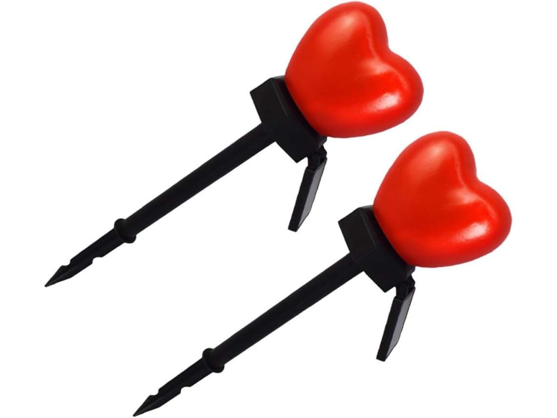 Conjunto de 2 Luminárias Solares de Exterior em Formato de Coração, Vermelhas, em Abs e Pp. SFUSHOS