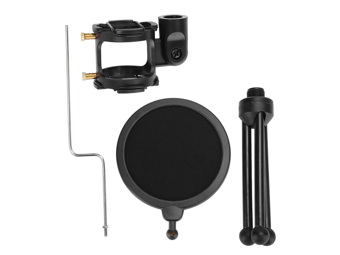 Malha Antiespuma Dupla Camada Microfone Abs Preto com Suporte Ajustável e Tripé | S/MARCA