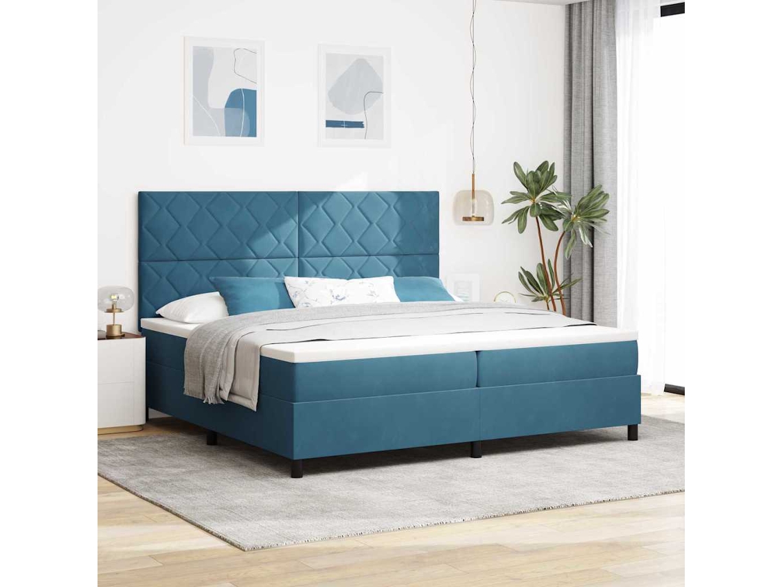 Vidaxl Cama Box Com Cabeceira Azul Escuro 200 X 200 Cm Veludo