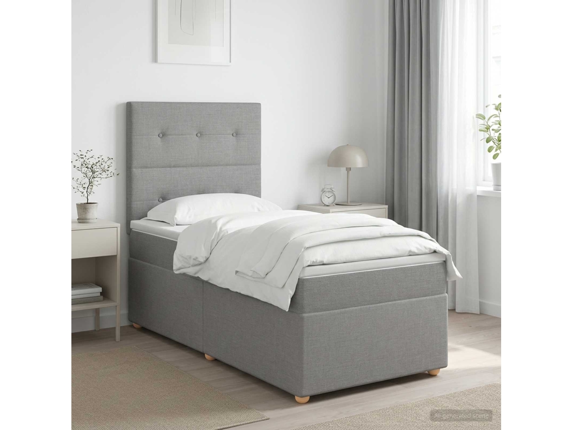 Vidaxl Cama Box Spring Com Colchão Cinzento-claro 90 X 200 Cm Tecido