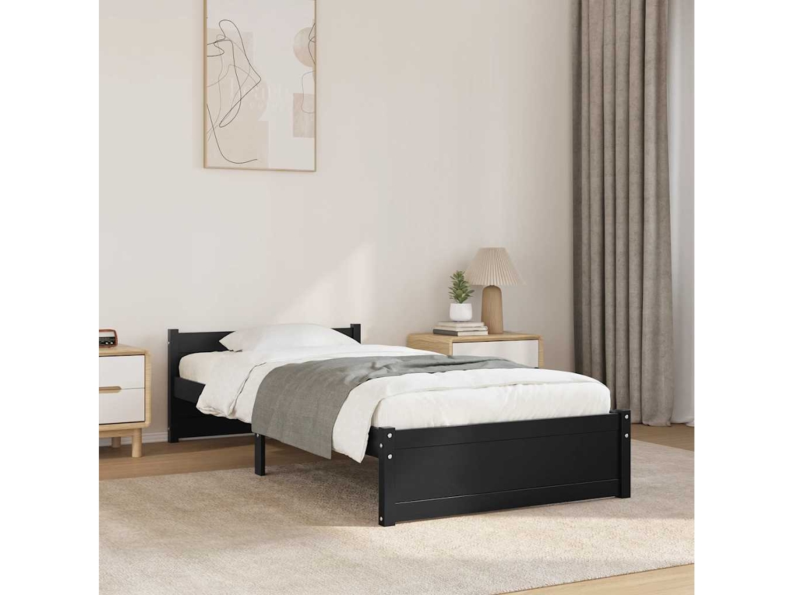 Estrutura Cama Pequena Solteiro 75x190 Cm Madeira Maciça Preto