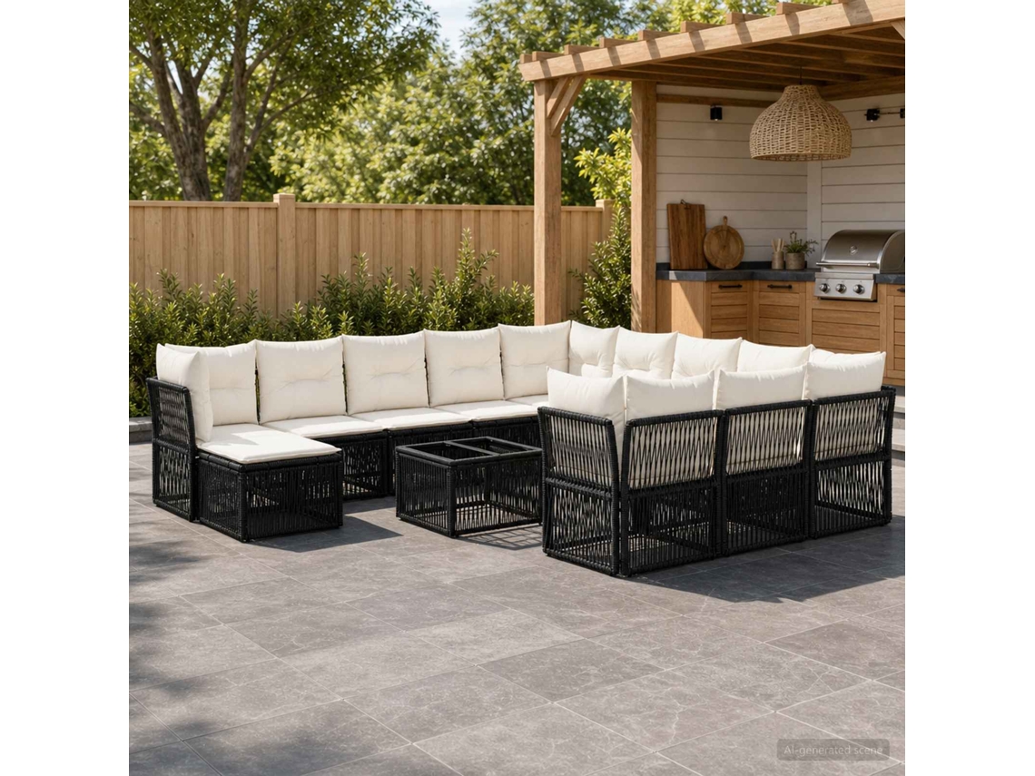 Vidaxl Conjunto De Sofá De Jardim 13 Unid. Preto Vime Pe