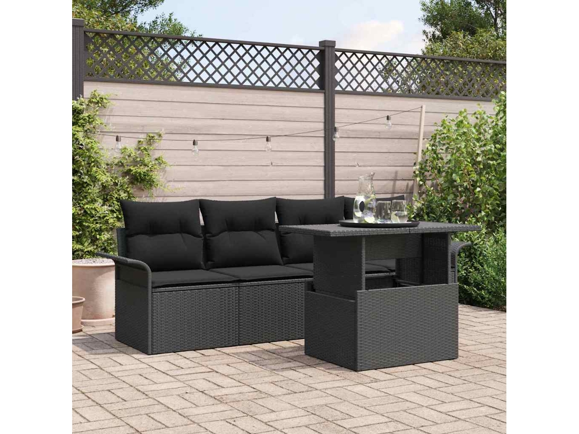 Vidaxl Conjunto De Sofá De Jardim 5 Unid. Preto Vime Pe