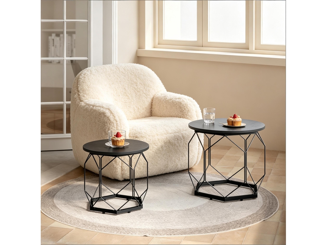 Conjunto 2 Mesas Apoio Redondas Design Com Tampo Removível