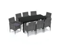 Maison Exclusive - 9 Pcs Conjunto Jantar P/ Jardim C/ Almofadões Vime Pe Cinzento