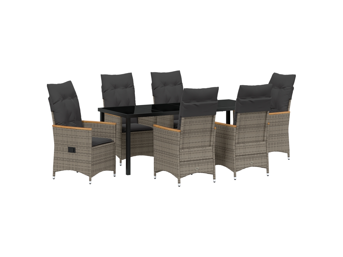 Conjunto 7 Conjunto De Jantar Para Jardim Vidaxl Cinzento Vime Pe (200 X 80 X 73 Cm)