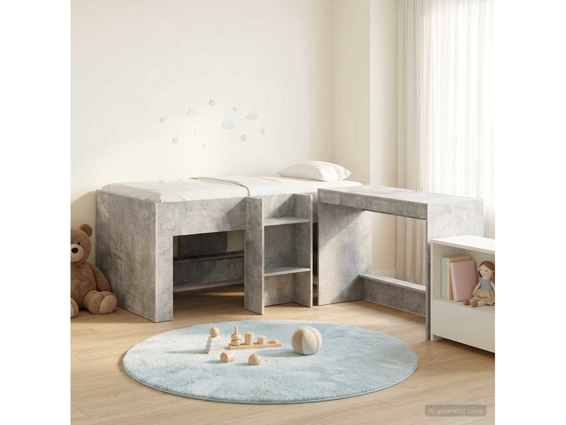 Vidaxl Cama Alta Para Crianças Com Mesa 2 Unid. Cinzento Cimento