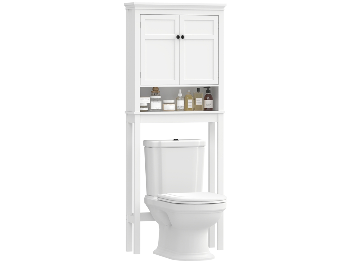 Móvel sobre sanita com 2 portas, compartimento e prateleira ajustável (70x20x175cm) branco