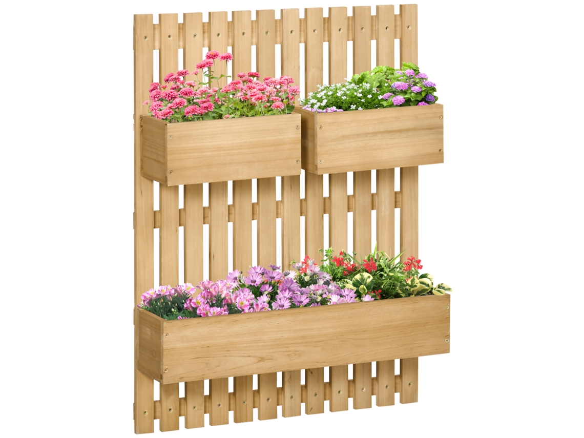 Vaso Vertical De Externo Com 3 Vasos Removíveis, Madeira, 60x16x80cm
