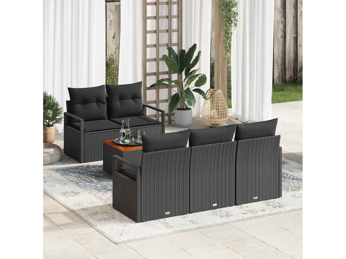 Vidaxl Conjunto De Sofá De Jardim 6 Unid. Preto Vime Pe