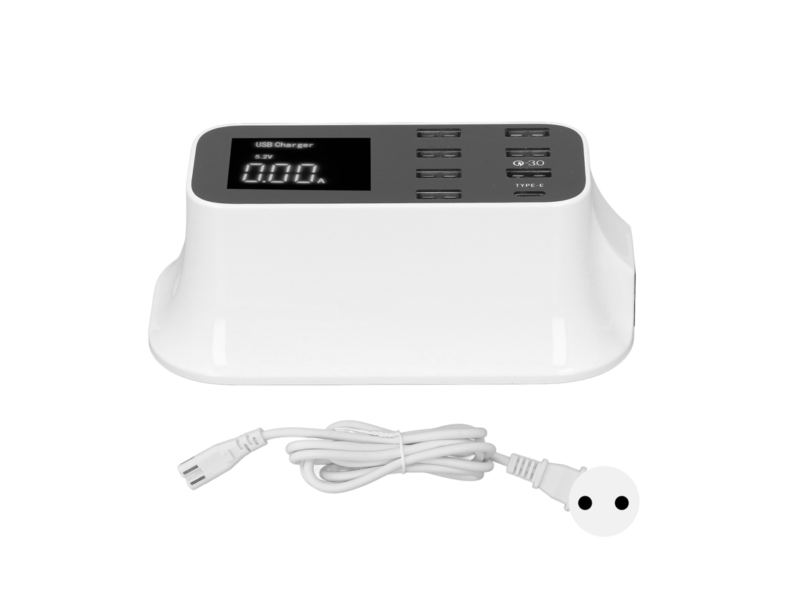 Adaptador De Carregamento Usb Com 8 Portas 40w Lcd Display Digital Proteção Múltipla Controle Inteligente