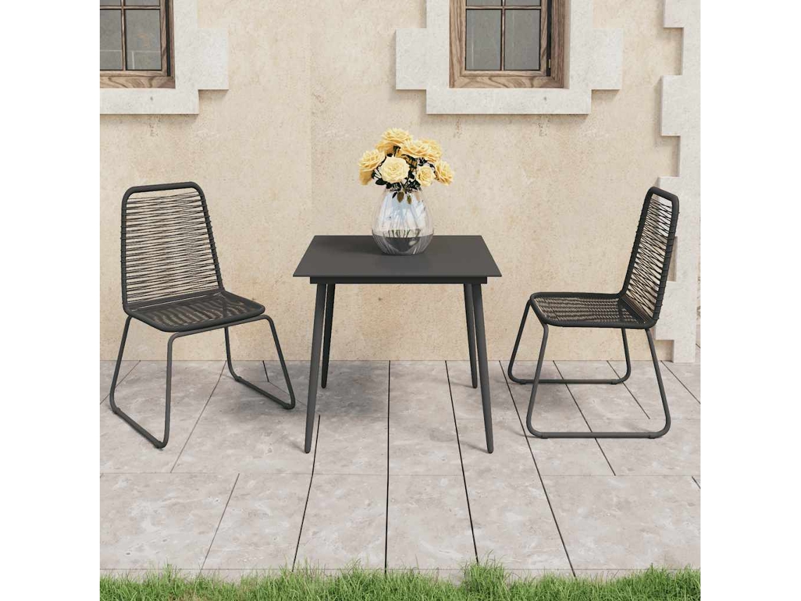 Vidaxl 3 Pcs Conjunto De Jantar Para Jardim Vime De Pvc Preto
