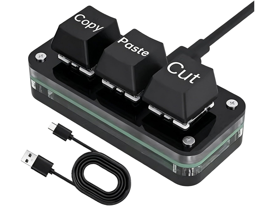 Teclado Mecânico Ergonômico De 3 Teclas Com Função De Cópia E Botão Programável.