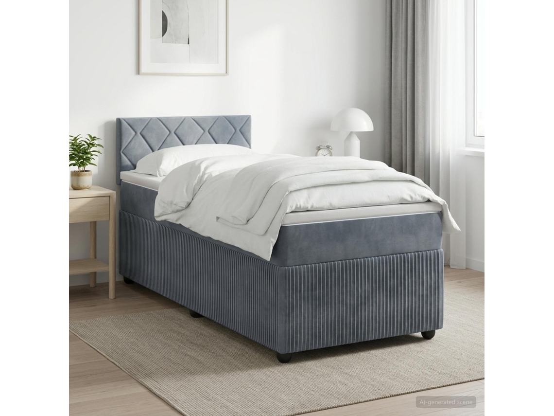 Vidaxl Cama Box Spring Com Colchão Cinzento-escuro 90 X 200 Cm Veludo