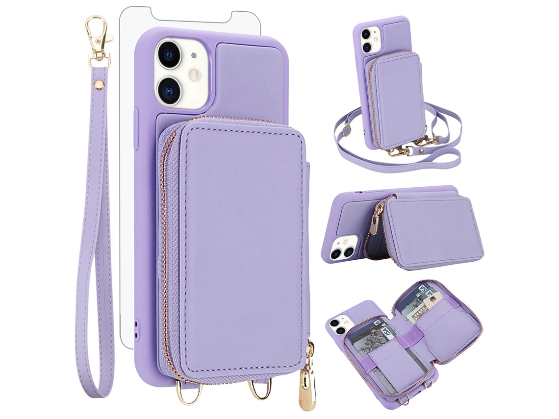 Capa Carteira Para Celular Em Couro Pu+tpu Com Protetor De Tela Para Iphone 11 (6,1 Polegadas) - Roxa