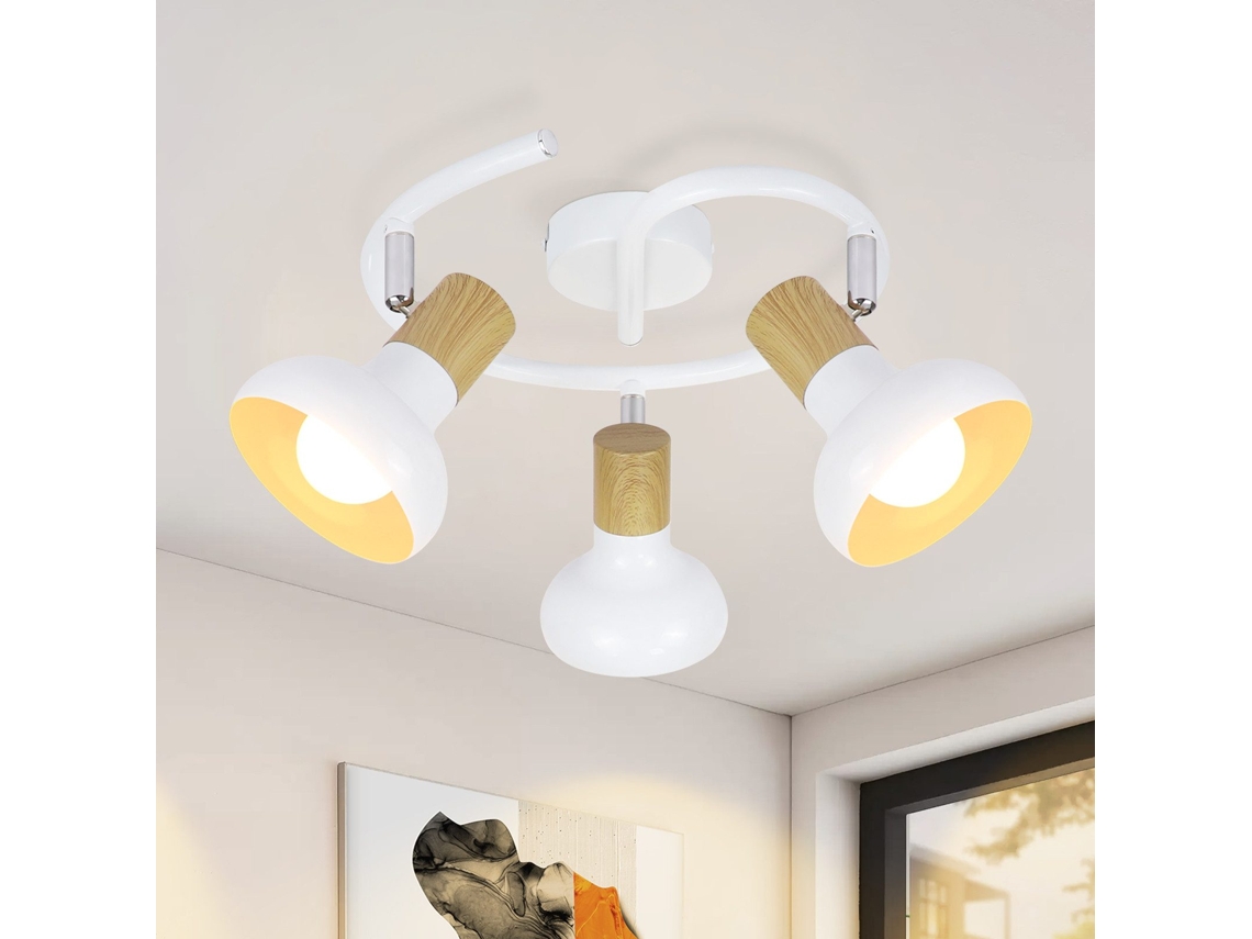 Refletor De Teto Vintage E14 Interior 350° Ajustável Branco Sem Lâmpada Industrial 3 Lâmpadas Redondas Nettlife