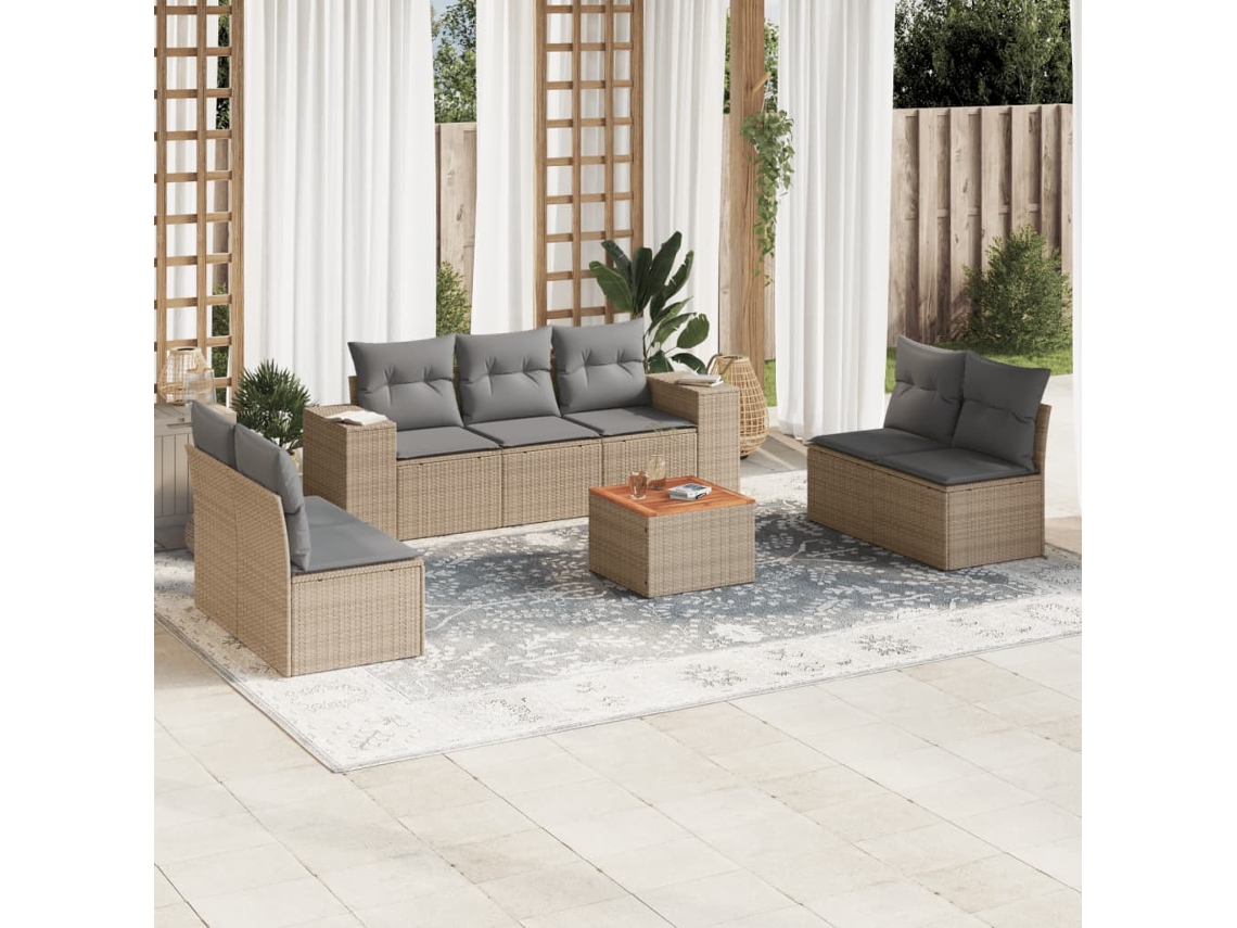 Conjunto de 8 Sofás para Jardim com Almofadas Vime Pe Bege Dkd Home Decor