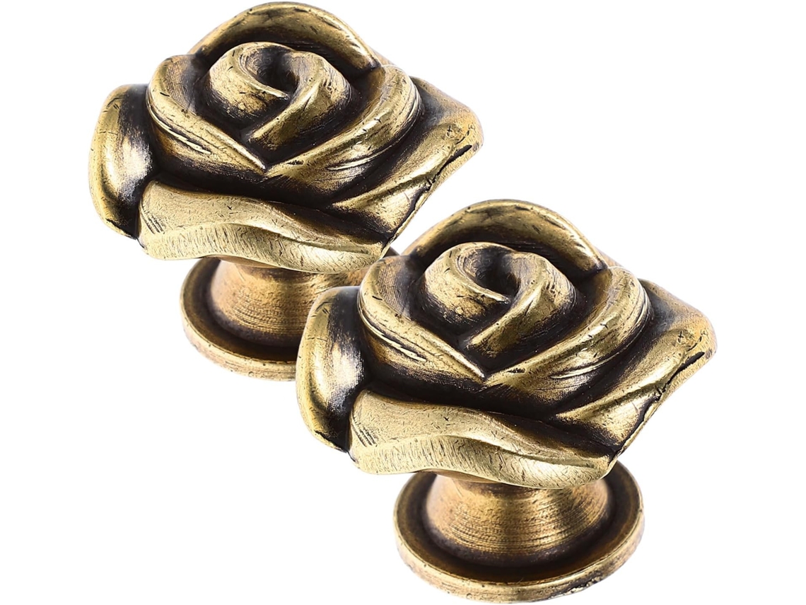 Bestyash 2 Peças Puxador De Móveis Vintage Em Formato Rosa, Liga De Zinco Dourado, Para Gaveta E Guarda Roupa