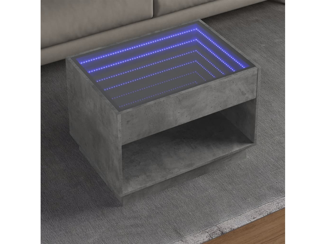 Vidaxl Mesa De Centro Luzes Led Infinity 70x50x50 Cm Cinzento Cimento