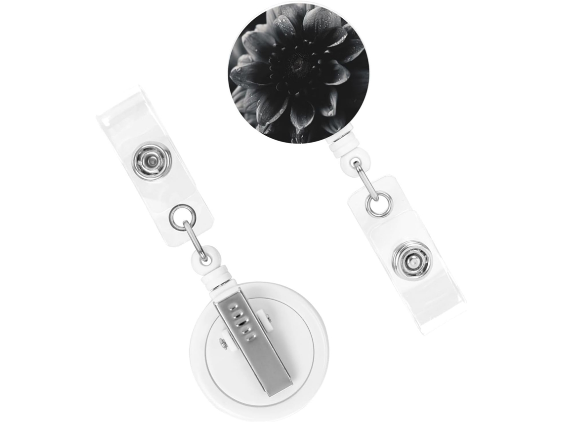 Porta Crachá Retrátil, Porta Crachá Retrátil Resistente, Porta Crachá Preto Com Estampa Floral, Chaveiros Com Clipe