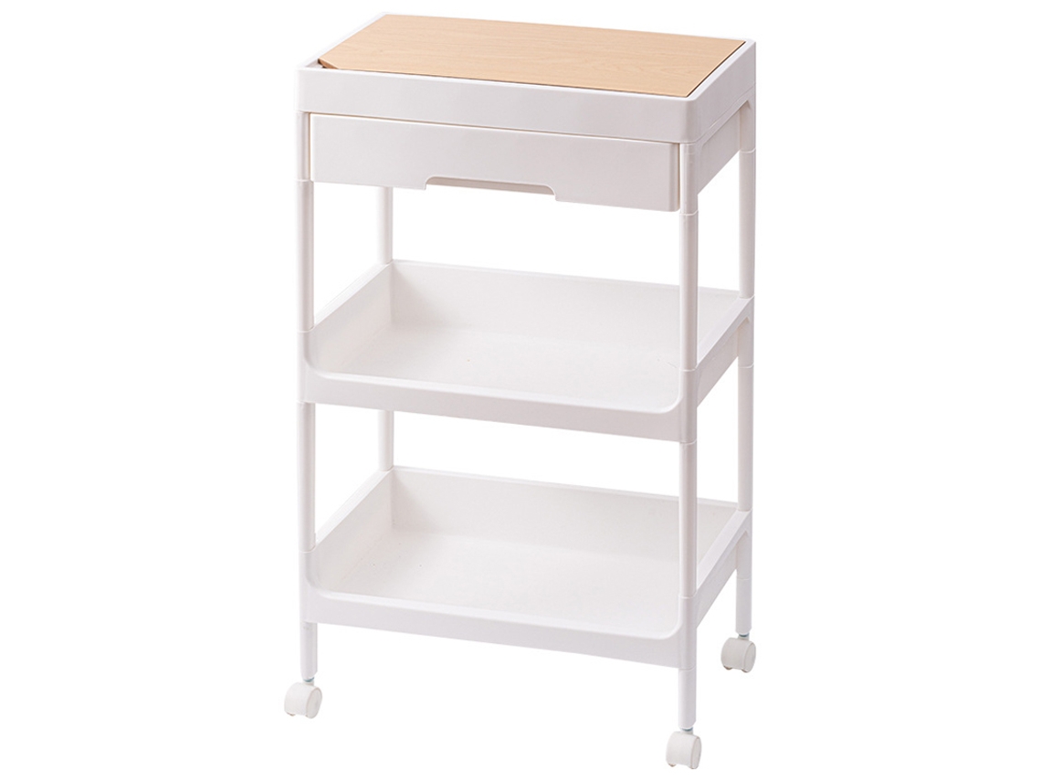 Carrinho articulado com 3 funções, tampa e rodas, estrutura resistente, ecológico, ideal para salão de beleza, quarto e amplo espaço de armazenamento.