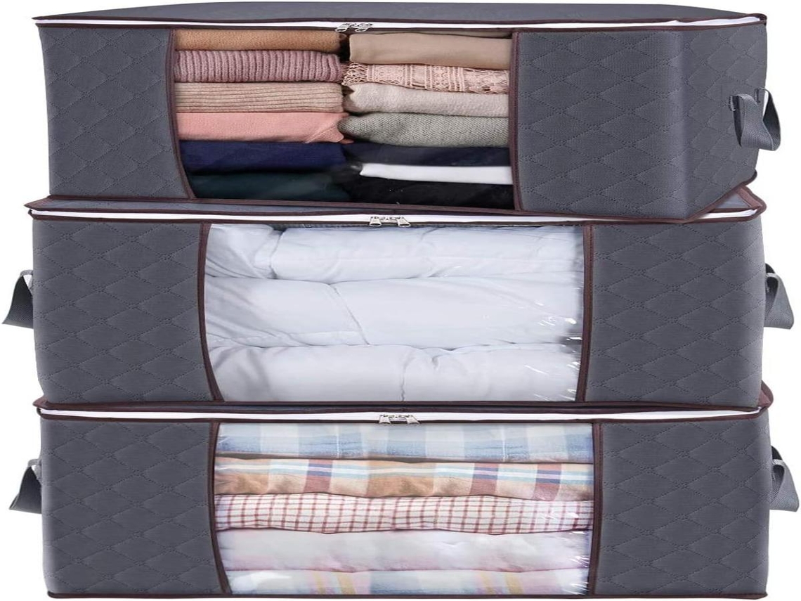 Lurelia Saco Organizador 3 Un. 60 X 43 X 35 Cm Para Roupas, Roupa De Cama E Edredons, Tecido Resistente, Fecho Zíper E Com Alça