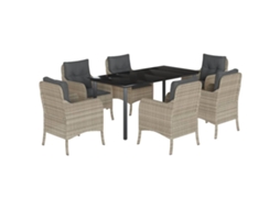 Conjunto de 7 Jantar para Jardim com Almofadões Vime Pe Cinza Claro MAISON EXCLUSIVE