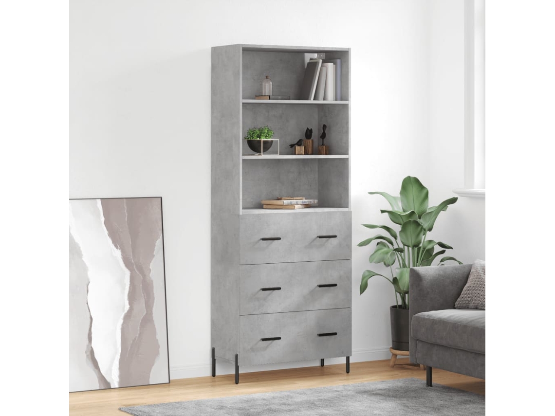 Vidaxl Armário Alto 69,5x34x180 Cm Derivados De Madeira Cinza Cimento