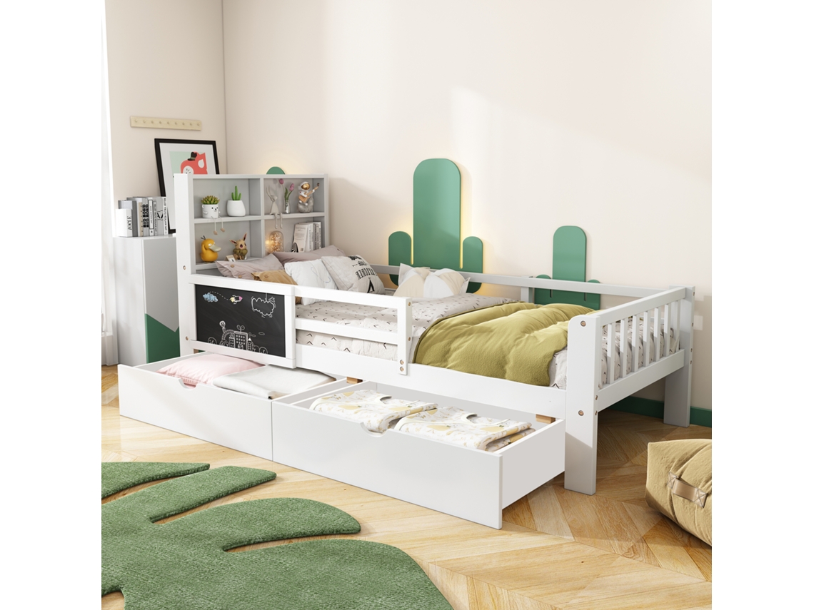 Cama Infantil Em Branco De Madeira Maciça Com Estrado