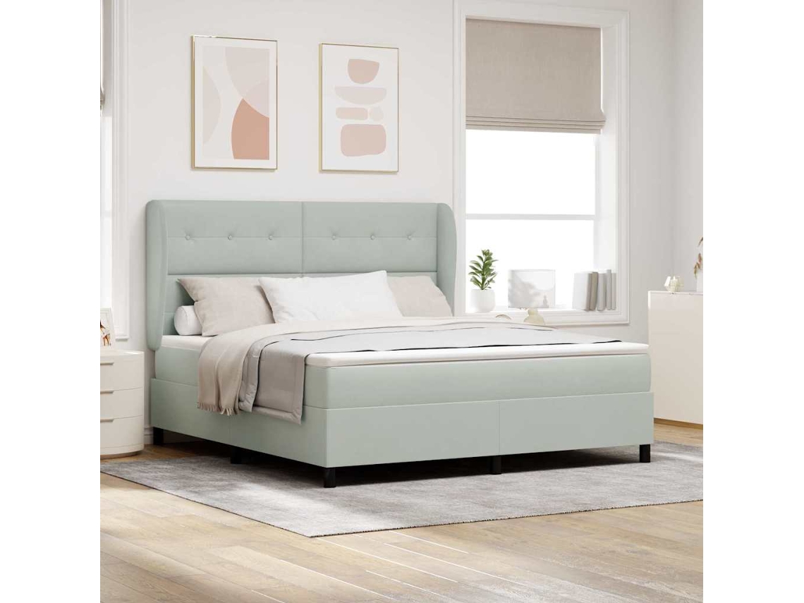 Vidaxl Cama Box com Cabeceira Cinzento claro 200 X 180 Cm Veludo