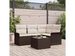 Vidaxl Conjunto De Sofá De Jardim 5 Unid. Castanho Vime Pe
