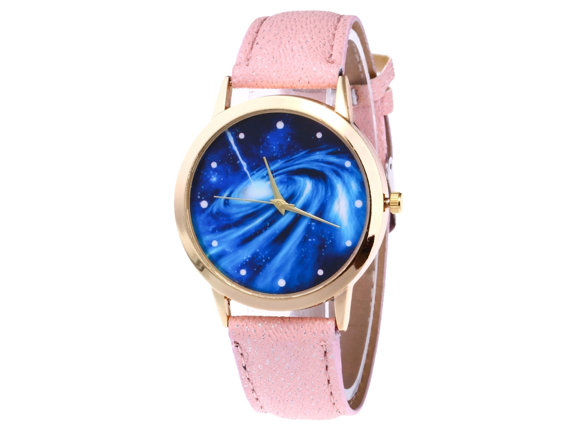 Relógio de Pulso Couples em Couro Pu Fashion com Display Analógico e Movimento Quartz Rosa Escuro