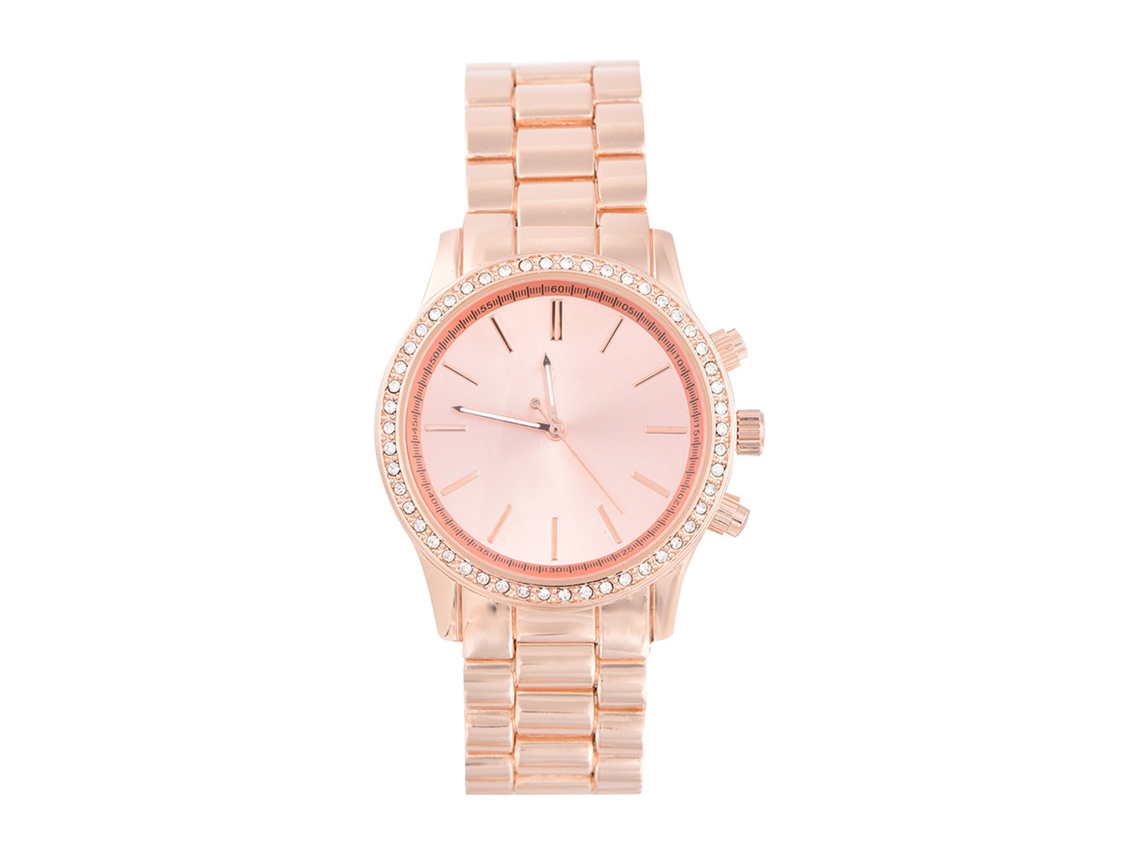 Relógio Eletrônico Feminino de Metal com Strass Pulseira Ajustável Moderno Rose Gold