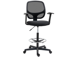 Cadeira de Desenho Ergonômica com Apoio para os Pés Giratória e Ajustável, Preta