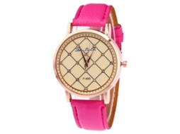 Relógio de quartzo casual unissex Zhoulianfa com pulseira de couro PU (rosa e vermelho)