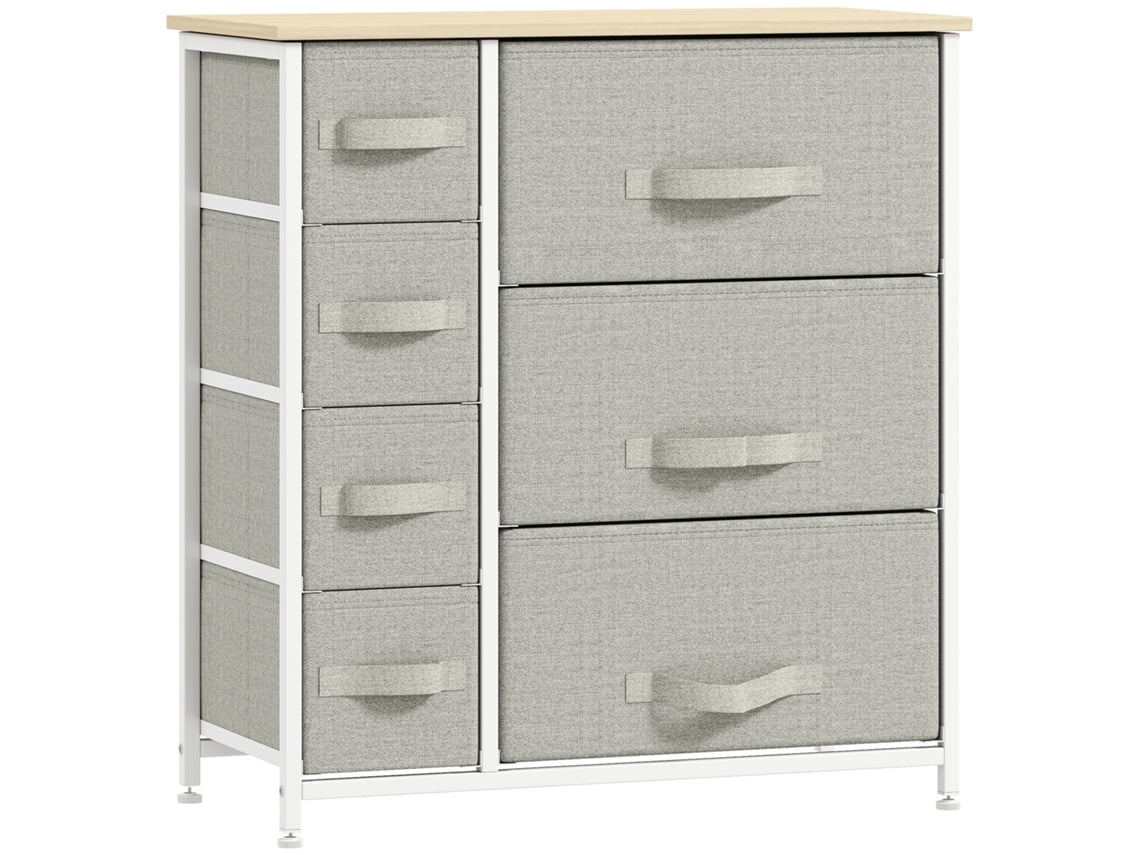 Cômoda Moderna VISTA com 7 gavetas, estofada em tecido, estrutura de aço, 63,5x30x71 cm, cinza