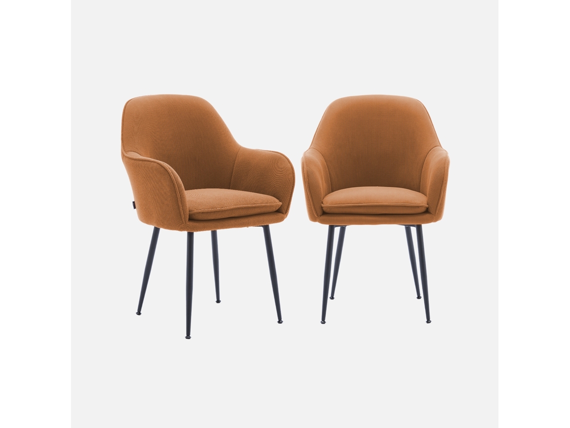 Poltronas Em Veludo Canelado Com Pés Em Metal, Set De 2, Camel