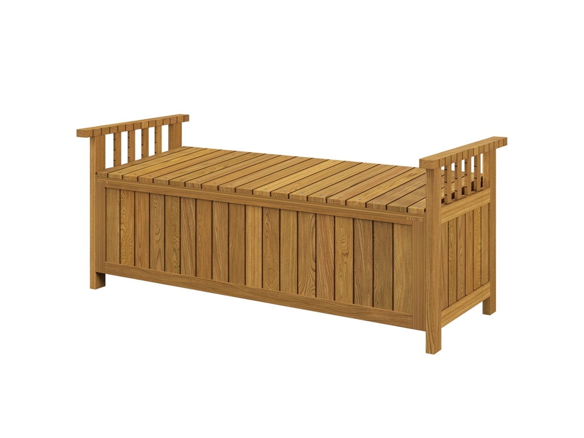 Banco De Jardim 2 Lugares Em Madeira Com Baú De Arrumação 151l, Apoios De Braços, 128,5x56x53,5 Cm Castanho
