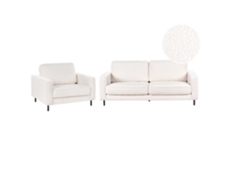 Conjunto De Sala De Estar Beliani Savalen De Bouclé Blanco 204x91x87
